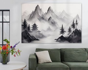 Fantasy landscape in black and white by Poster Art Shop