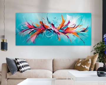 Kleurenexplosie op aquamarijn - Abstract van Poster Art Shop