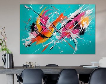 Colour explosion on turquoise - Abstract by Poster Art Shop