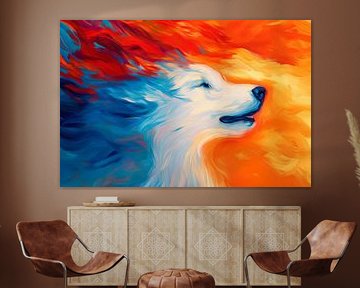 Portrait de loup flamboyant en couleurs sur Poster Art Shop