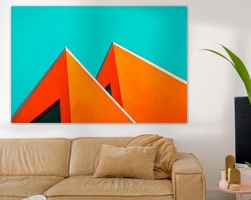 Geomatic shapes in orange and turquoise by Poster Art Shop