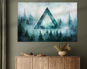 Symbole géométrique dans la forêt de brouillard sur Poster Art Shop