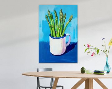 Groene asperges in een kopje van Poster Art Shop
