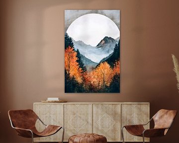 Autumn landscape with full moon by Poster Art Shop