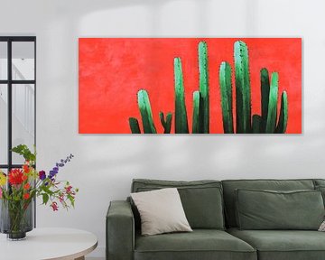 Kaktusdetails vor rotem Hintergrund von Poster Art Shop