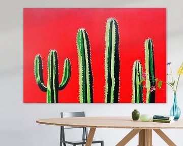 Cactus group in front of a red background by Poster Art Shop
