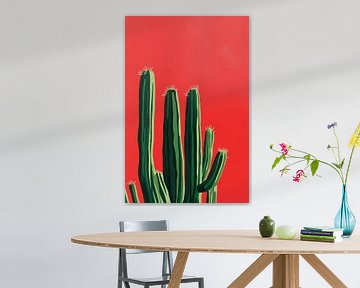 Cactus illustration on a red background by Poster Art Shop