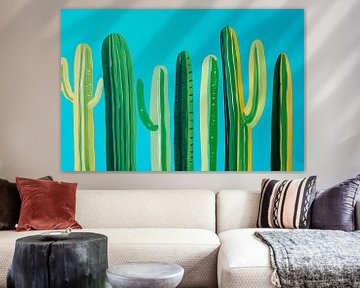 Cactuslandschap in blauw - kleurrijk en levendig van Poster Art Shop