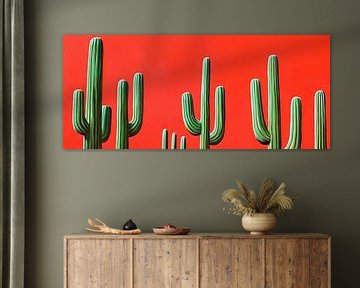 Kaktuslandschaft vor rotem Hintergrund von Poster Art Shop