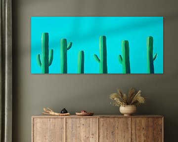 Cactuslandschap in helder blauw van Poster Art Shop