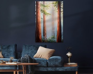 Dageraad in het Redwood-bos van Poster Art Shop