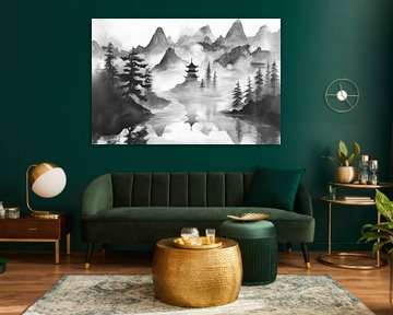 Fairytale mountain landscape in the fog by Poster Art Shop