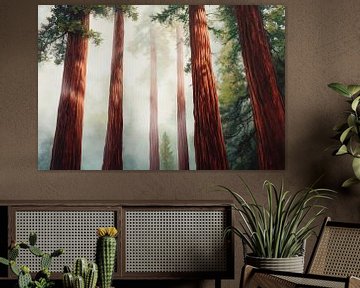 Redwood-bos in de mist van Poster Art Shop