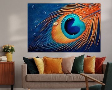 Peacock feather with water droplets by Poster Art Shop