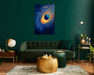 Peacock feather in focus - colour symphony by Poster Art Shop