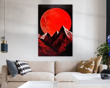 Red mountains under a full moon by Poster Art Shop