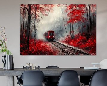 La piste rouge dans la forêt nuageuse sur Poster Art Shop