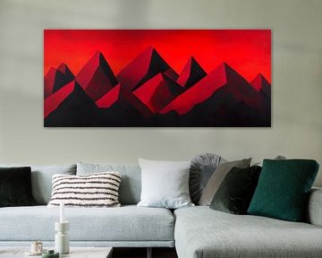 Rote Bergsilhouette – Abstrakt und Dramatisch von Poster Art Shop