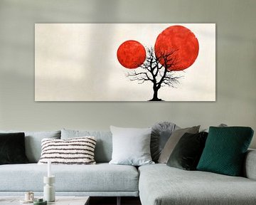 Red moon and tree - modern art by Poster Art Shop