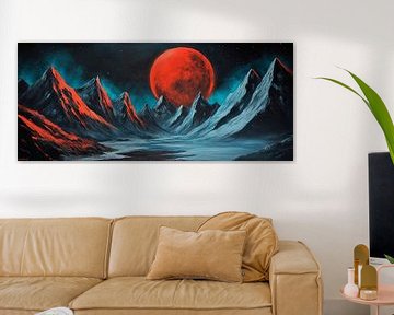 Rode maan boven ijzige bergen van Poster Art Shop