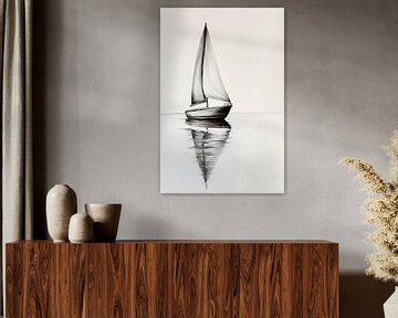 Zeilboot in minimalisme - zwart en wit van Poster Art Shop