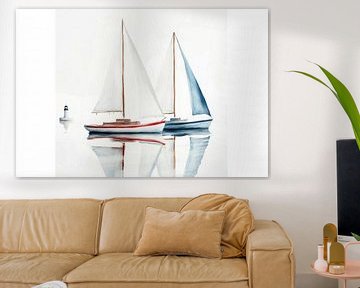 Zeilbootmotief in het water - kalm en helder van Poster Art Shop