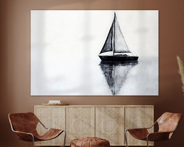 Zeilboot in de mist - Eenvoudige elegantie van Poster Art Shop