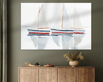 Zeilboten in het water - Zachte reflecties van Poster Art Shop