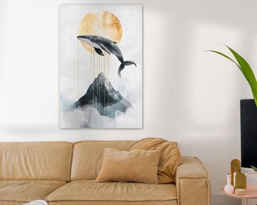Wal über Berggipfel – Traumhaft und klar von Poster Art Shop