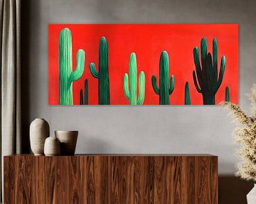 Kaktuslandschaft auf rotem Hintergrund von Poster Art Shop