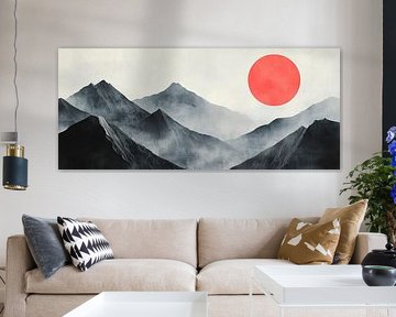 Mountain landscape with red sun by Poster Art Shop