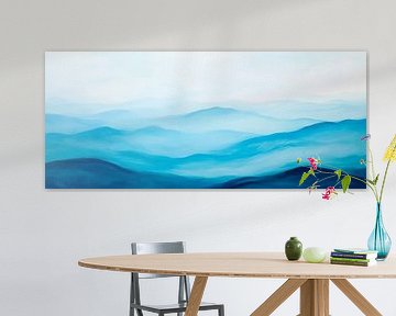 Blauw berglandschap in de mist van Poster Art Shop