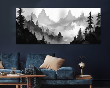 Berglandschaft in Schwarz-Weiß von Poster Art Shop
