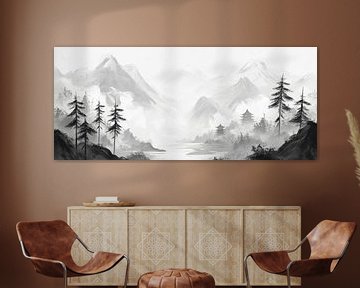 Berglandschaft in Schwarz-Weiß von Poster Art Shop