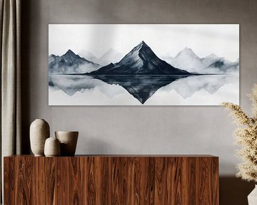 Silhouette de montagne dans le brouillard - Minimaliste sur Poster Art Shop