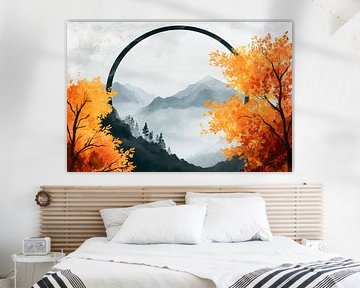 Autumnal mountain landscape in the fog by Poster Art Shop