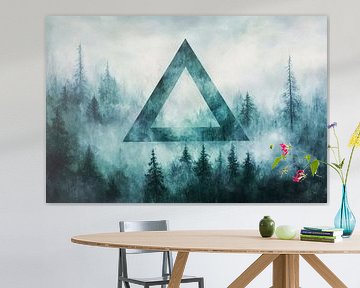Symbole géométrique dans la forêt de brouillard sur Poster Art Shop