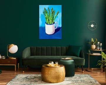 Groene asperges in een kopje van Poster Art Shop