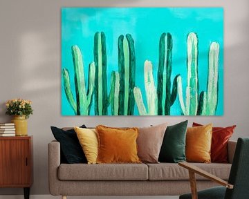 Groen cactuslandschap - Minimalistisch van Poster Art Shop