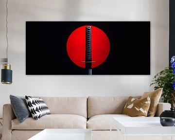 Japanese sword against a red background by Poster Art Shop