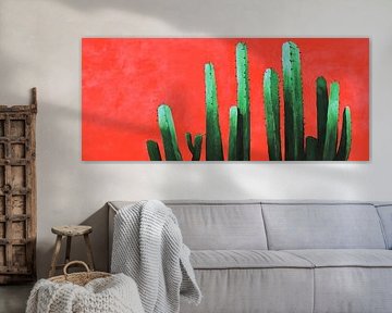 Kaktusdetails vor rotem Hintergrund von Poster Art Shop