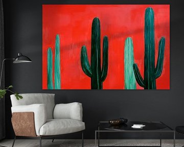 Cactus landscape on a red background by Poster Art Shop