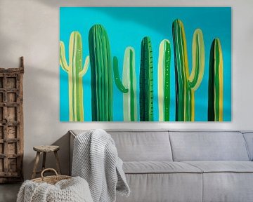 Cactuslandschap in blauw - kleurrijk en levendig van Poster Art Shop