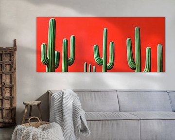 Kaktuslandschaft vor rotem Hintergrund von Poster Art Shop