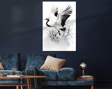 Kraanvogel in vlucht - Aquarel kunst van Poster Art Shop