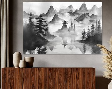 Fairytale mountain landscape in the fog by Poster Art Shop