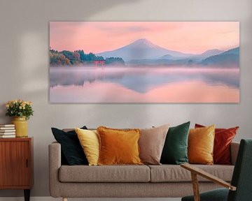 Ochtendsfeer bij het bergmeer van Poster Art Shop