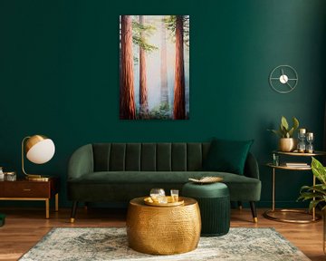 Dageraad in het Redwood-bos van Poster Art Shop