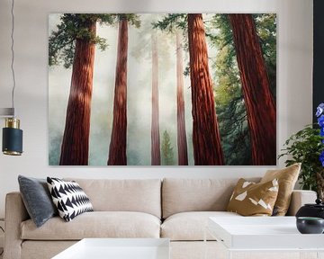 Redwood-bos in de mist van Poster Art Shop