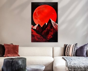 Rote Berge unter Vollmond von Poster Art Shop